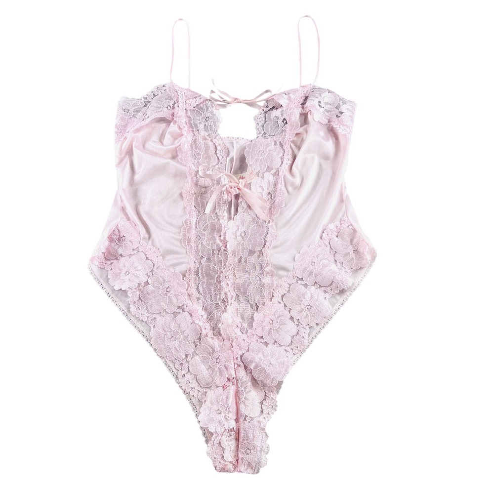 Vintage Alana Gale Pink Lace Bodysuit Teddy Medium Lingerie High Cut Y2K 90s